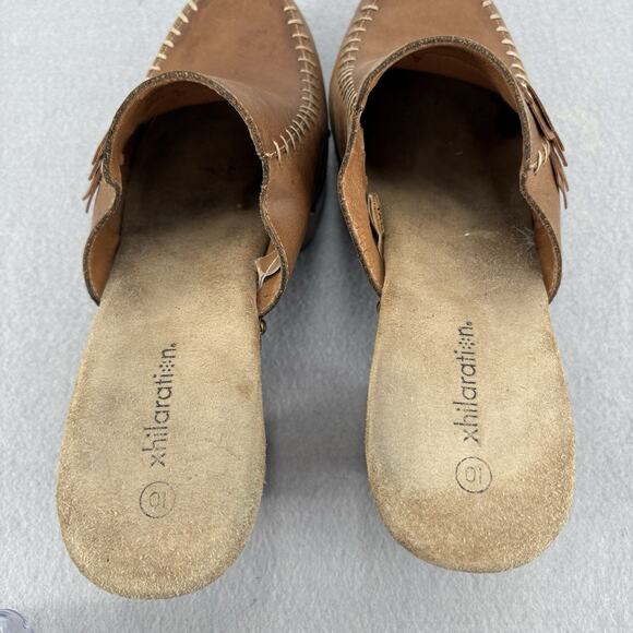 Vintage Y2K 90s Chunky Xhilaration Platform Brown Leather Mule Clogs Heel Sz 10 - Picture 11 of 16
